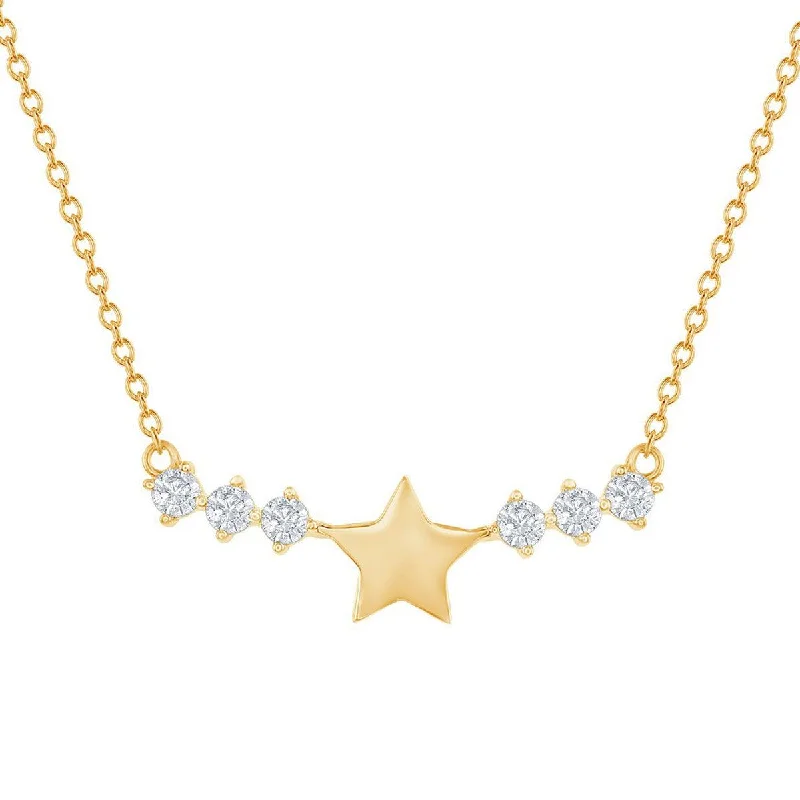 cubic zirconia solitaire necklaces -Classic Women's Necklace - GP Sterling Silver Star with CZ Side Bar | M-6887-GP