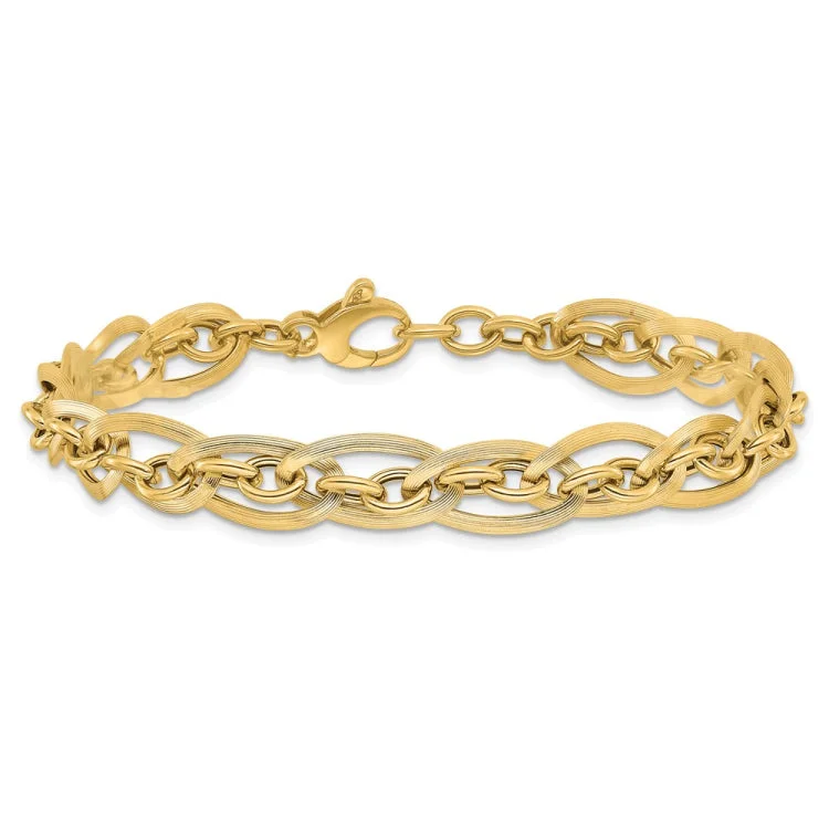 sapphire bracelets for women -14K Gold Polished and Grooved w/ .5 in ext. Fancy Link Bracelet