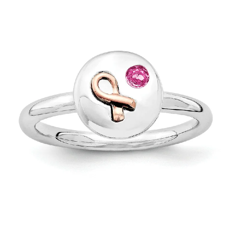 opal rings for women -Sterling Silver 14k Rose Gold Ribbon Pink Sapphire 9mm Disc Stack Ring