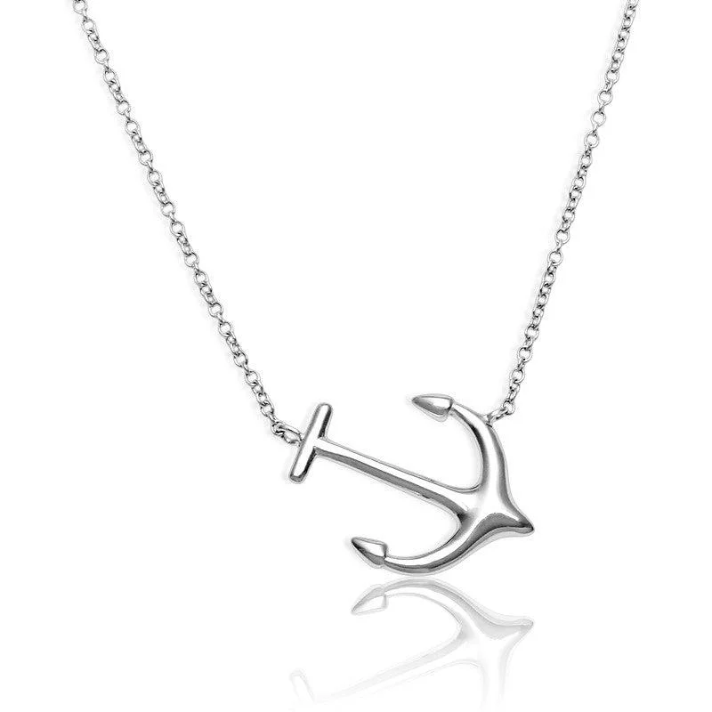 sapphire pendant necklaces for women -Sterling Silver Anchor Design Necklace