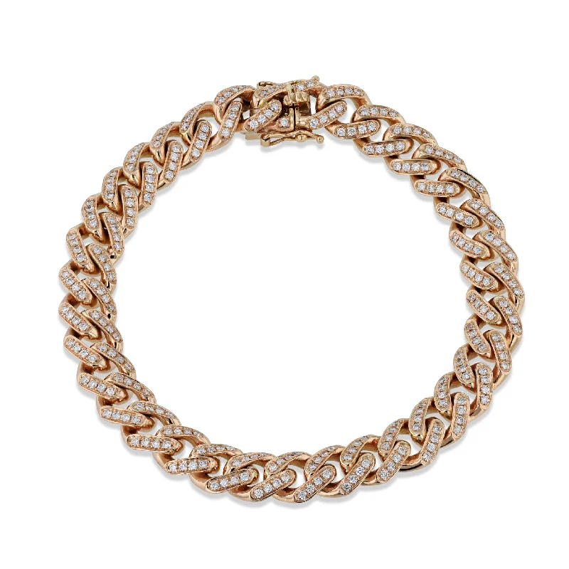 zodiac sign bracelets for women -Cuban Diamond Rose Gold Link Bracelet