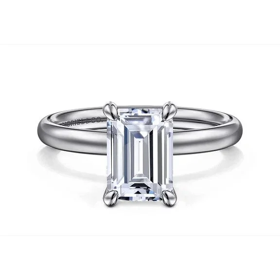 gold engagement rings -Unite - 14K White Gold Emerald Cut Solitaire Diamond Engagement Ring (Setting Only)