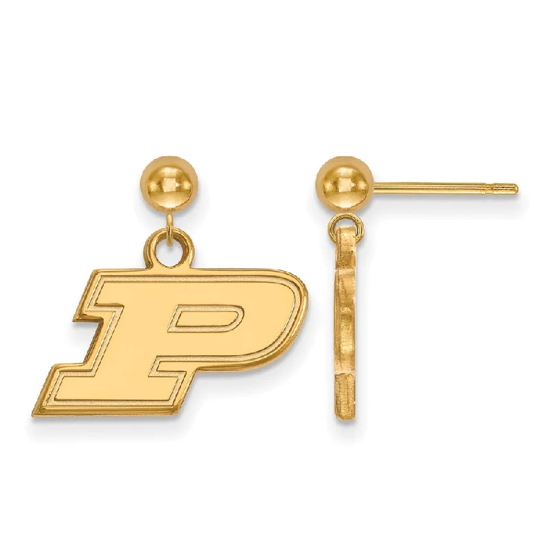 rose gold earrings for women -14k Yellow Gold Purdue Initial P Ball Dangle Earrings