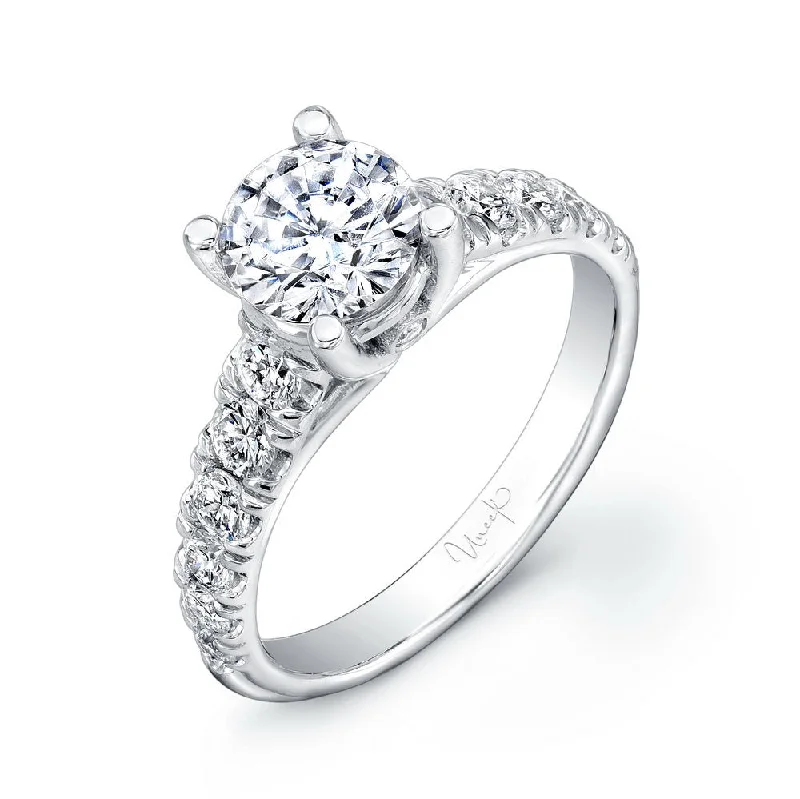 baguette engagement rings -Uneek Round Diamond Non-Halo Engagement Ring with Graduated Melee Diamonds U-Pave Set on Upper Shank