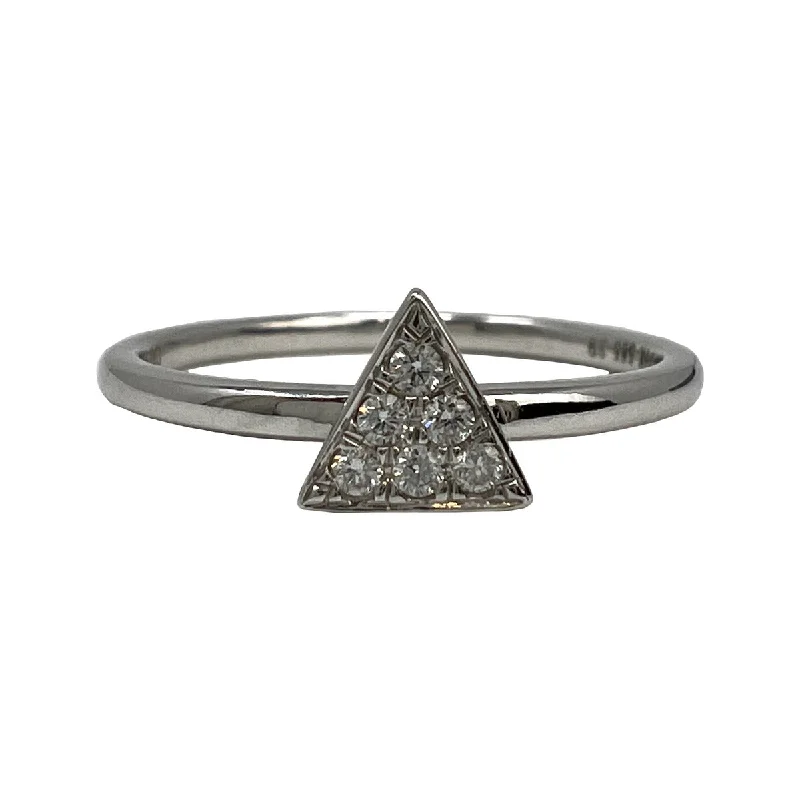 birthstone rings for women -14K White Gold Ring with Triangular Shaped Pave Diamond Embellished Center Piece