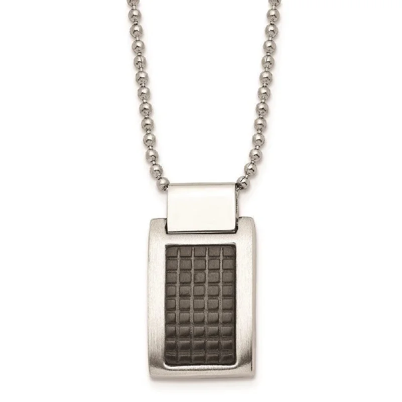 nameplate necklaces for women -Stainless Steel Brushed and Polished Black IP Textured Necklace