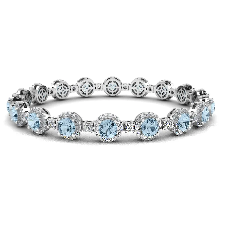 gemstone bracelets for women -Round Brilliant Shape 8.5 Carat Aquamarine Featuring Diamond Halo Bracelet BRHARBA