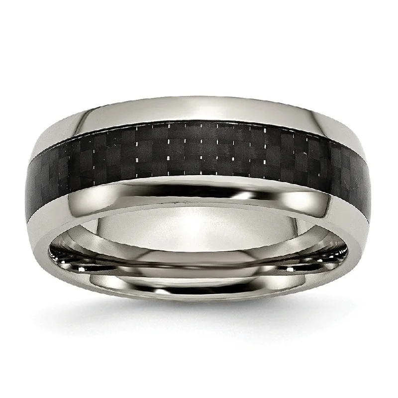 high-end rings for women -Titanium Black Carbon Fiber 8mm Polished Comfort Fit Band