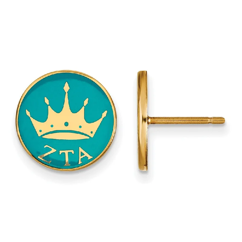 hoop earrings for women -14K Plated Silver & Enamel Zeta Tau Alpha Crown Post Earrings