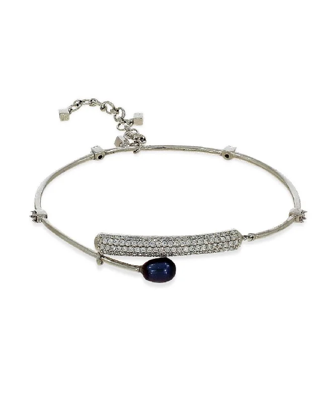 crystal bracelets for women -Trendy Stone Studded Silver Bracelet