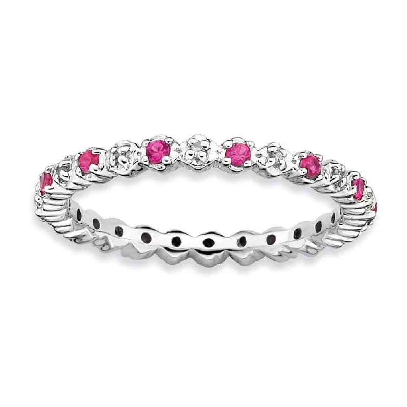 sun rings for women -2.25mm Created Ruby & .04 Cttw Diamond Sterling Silver Stack Band