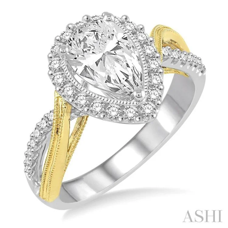 promise engagement rings -3/8 Ctw Round Cut Diamond Semi-Mount Engagement Ring in 14K White and Yellow Gold