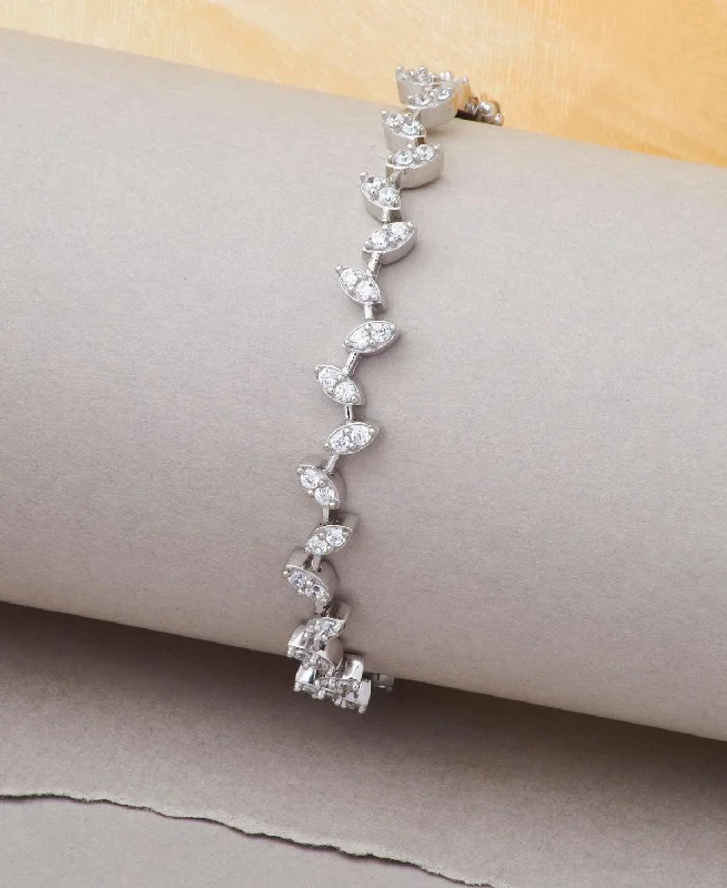 cubic zirconia bracelets for women -Pretty Stone Studded Silver Bracelet