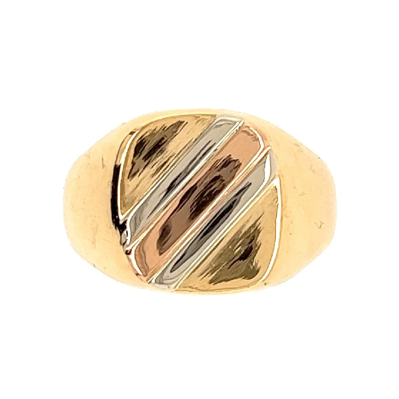 bar rings for women -Estate Signet Ring in Three-Tone Gold