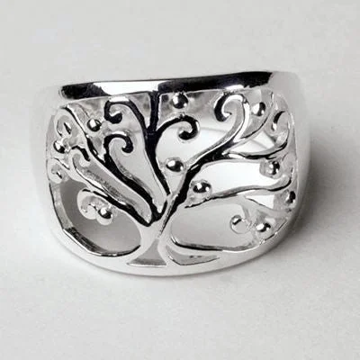 floral rings for women -"Tree of Life" Ring in Sterling Silver