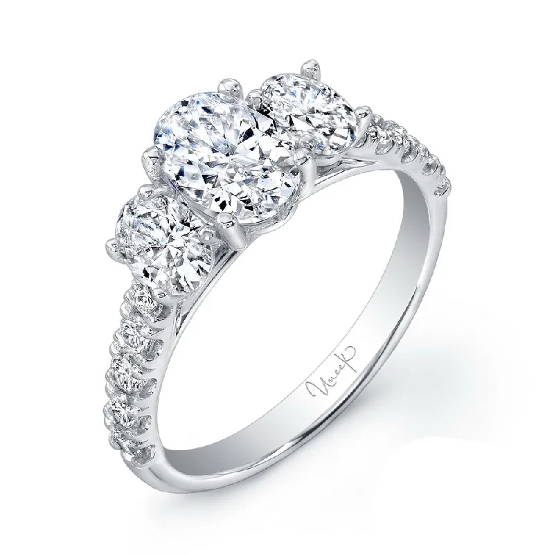 high-end engagement rings -Uneek Oval Diamond Three-Stone Engagement Ring with Pave Upper Shank