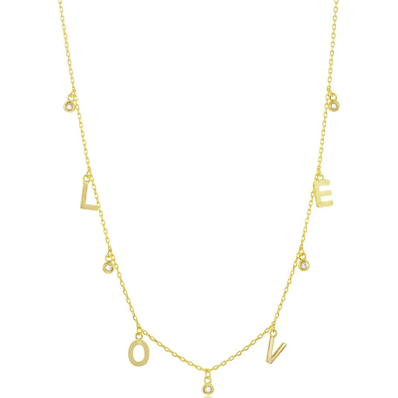 diamond necklaces for women -Classic Women's Necklace - Gold Plated Sterling Silver LOVE and CZ Charms | M-6932-GP