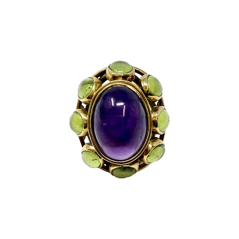 gold-plated rings for women -18K Gold Dome Ring with Amethyst and Peridot