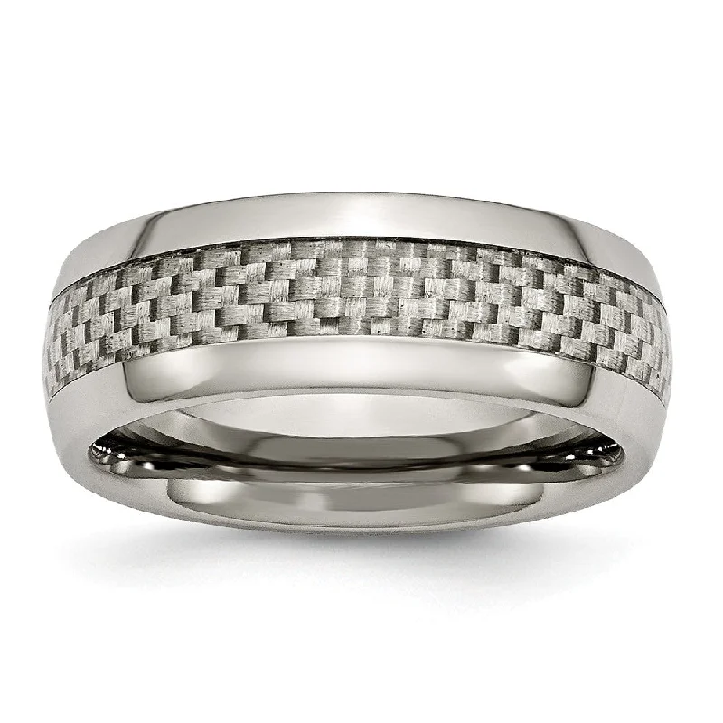 high-end rings for women -8mm Titanium and Gray Carbon Fiber Domed Comfort Fit Band