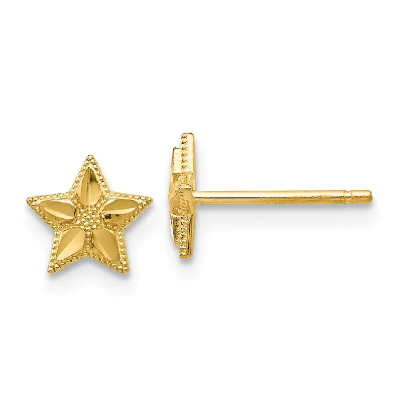 celestial earrings for women -Kids 6mm Diamond Cut Star Post Earrings in 14k Yellow Gold