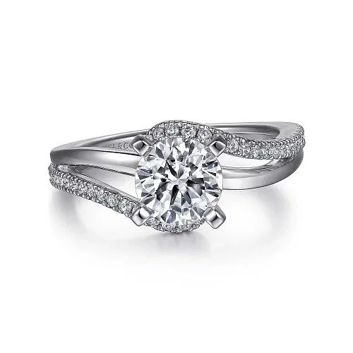 classic engagement rings -14K White Gold Round Bypass Diamond Engagement Ring