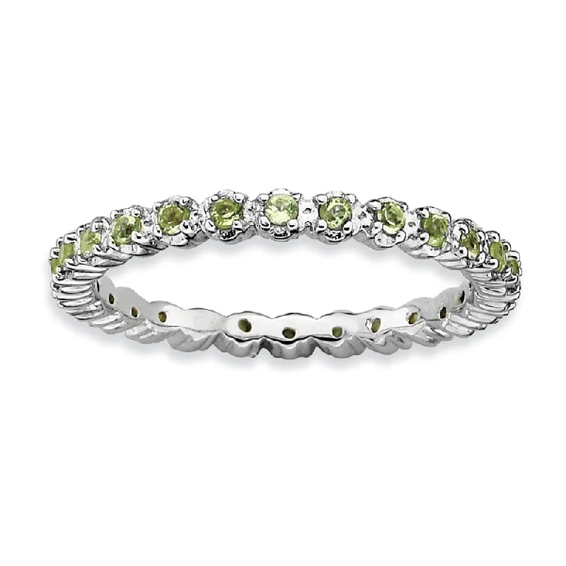 aquamarine rings for women -2.25mm Rhodium Plated Sterling Silver Stackable Peridot Band