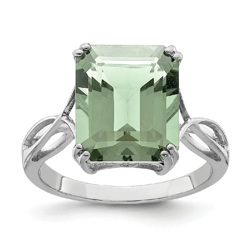 textured rings for women -Octagonal Green Quartz Ring in Sterling Silver