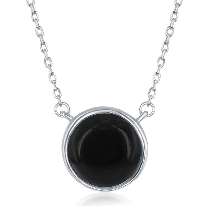 simple pendant necklaces for women -Sterling Silver Round Onyx Bezel Set Necklace