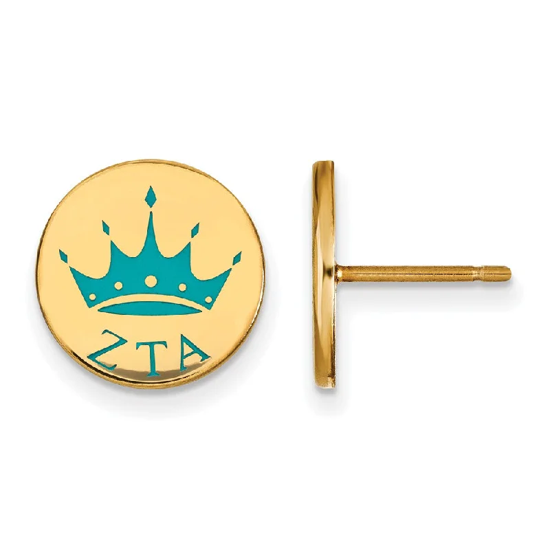 sapphire stud earrings for women -14K Plated Silver Zeta Tau Alpha Enamel Crown Post Earrings