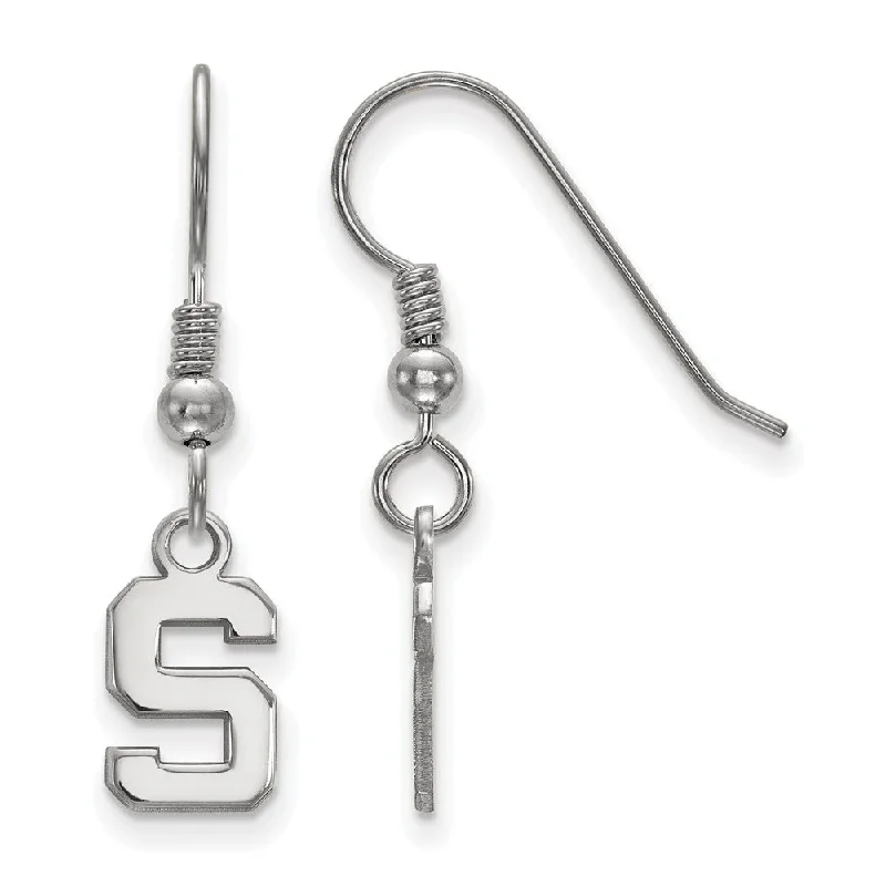 multi-stone earrings for women -Sterling Silver Michigan State University XS Tiny Dangle Wire Earrings