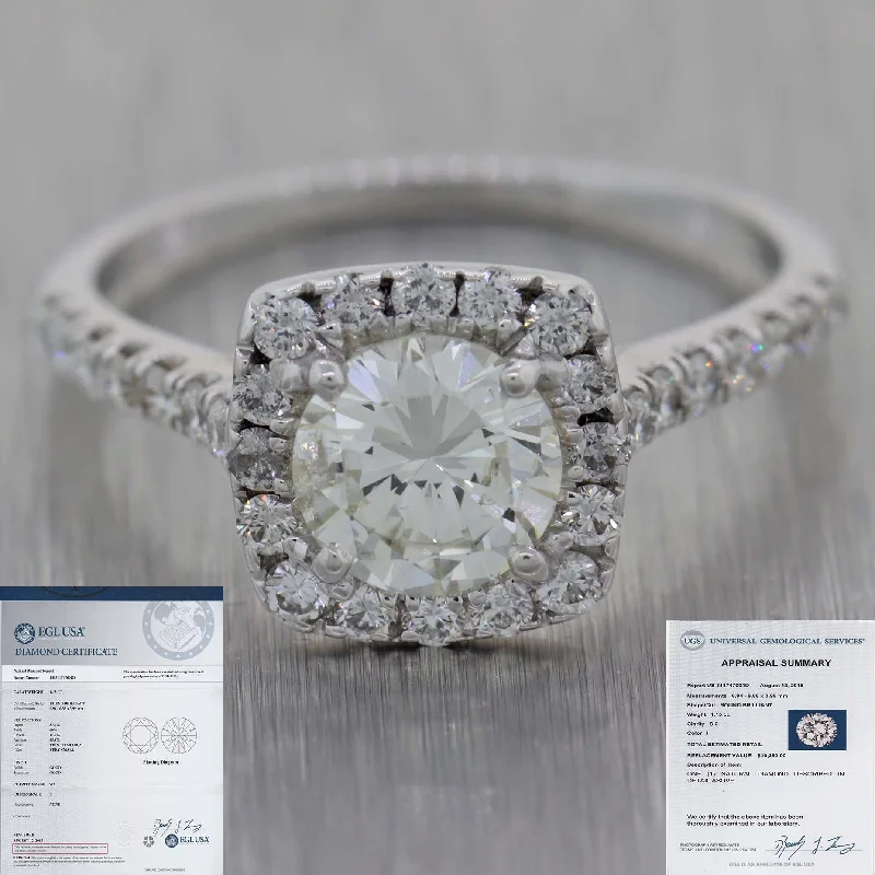 tension set engagement rings -Round 1.15ct I SI2 EGL 14k White Gold Halo 1.65ctw Diamond Halo Engagement Ring