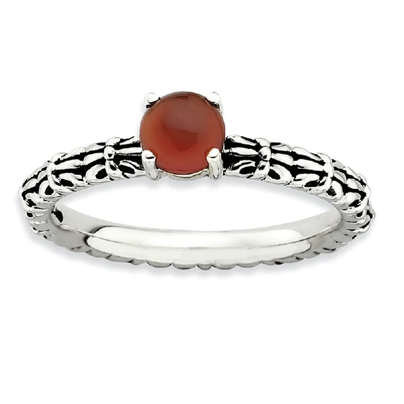 simple band rings for women -Antiqued SS Stackable Red Agate Ring