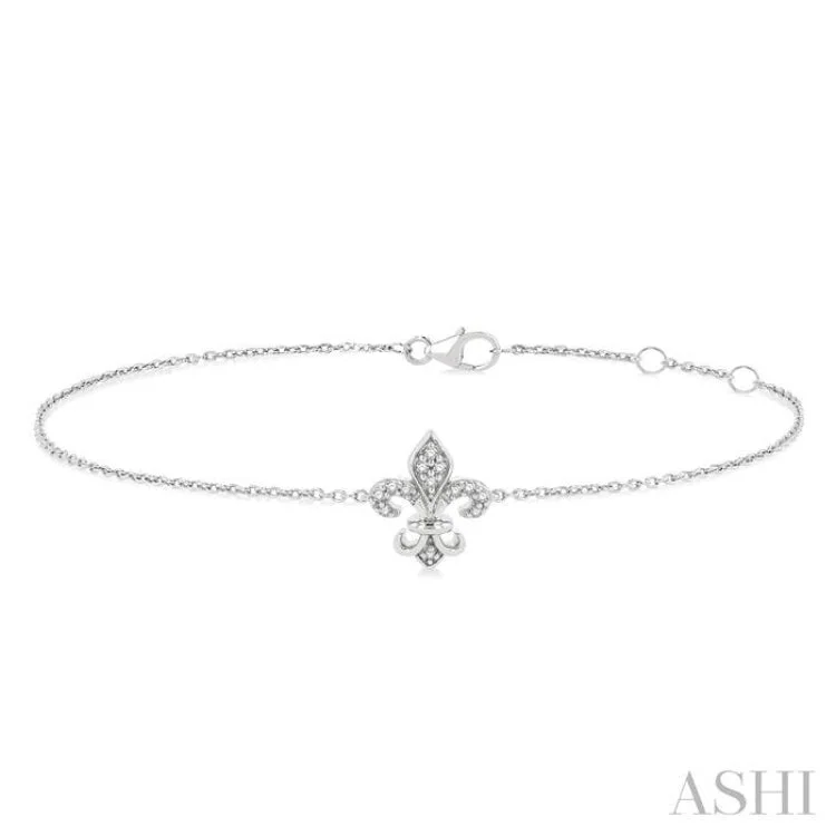 two-tone bracelets for women -1/20 ctw Petite Fleur De Lis Round Cut Diamond Fashion Bracelet in 10K White Gold