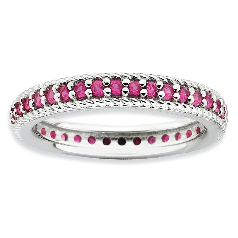 promise rings for women -3.25mm Sterling Silver Stackable Created Ruby Eternity Ring