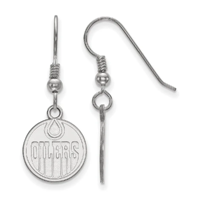 stackable earrings for women -Sterling Silver NHL Edmonton Oilers Small Dangle Earrings