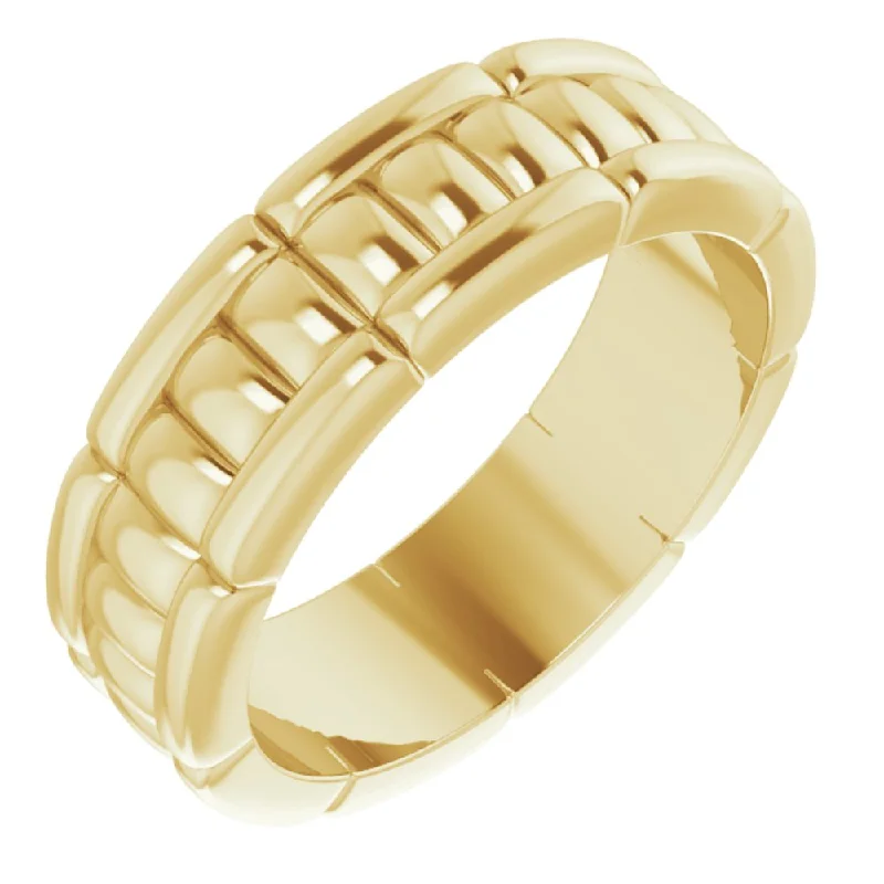 sun rings for women -6mm 14K Yellow Gold Grooved Pattern Standard Fit Band