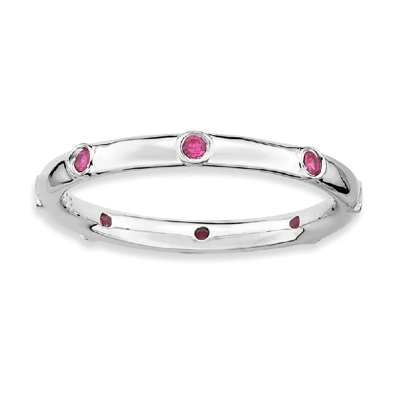 elegant wedding rings for women -Sterling Silver Stackable Created Ruby 2.25mm Band