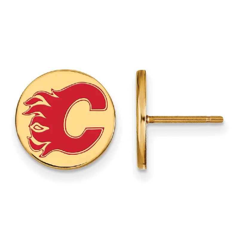 chunky earrings for women -SS 14k Yellow Gold Plated NHL Calgary Flames SM Enamel Post Earrings