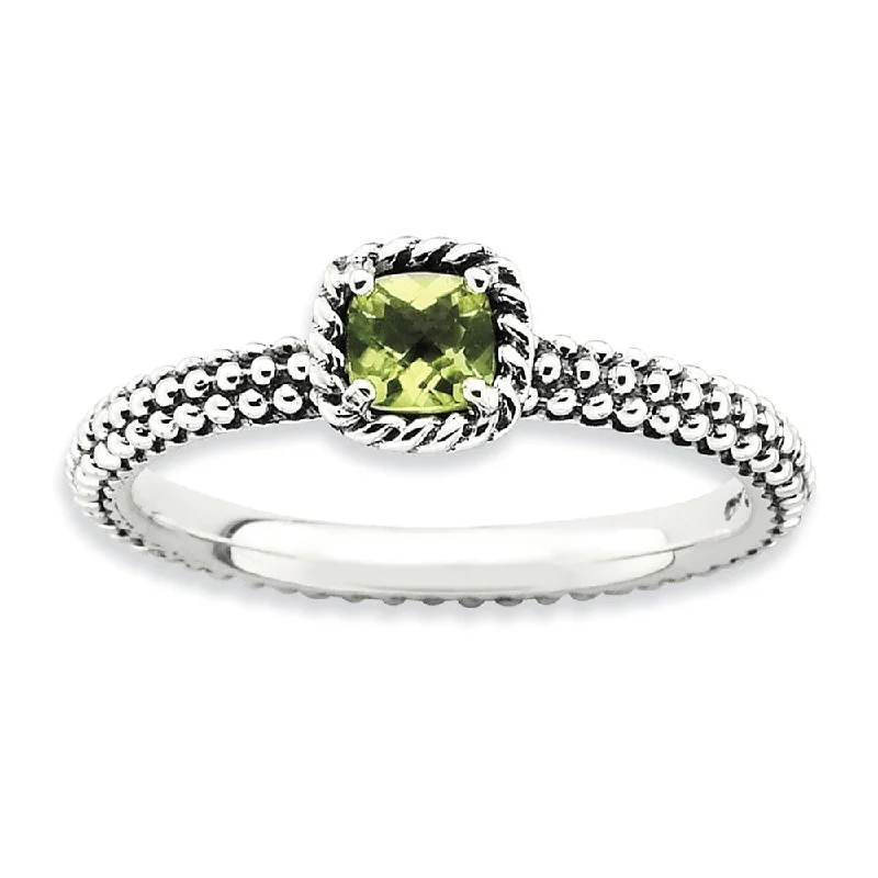 signet rings for women -Antiqued Sterling Silver Stackable Peridot Ring