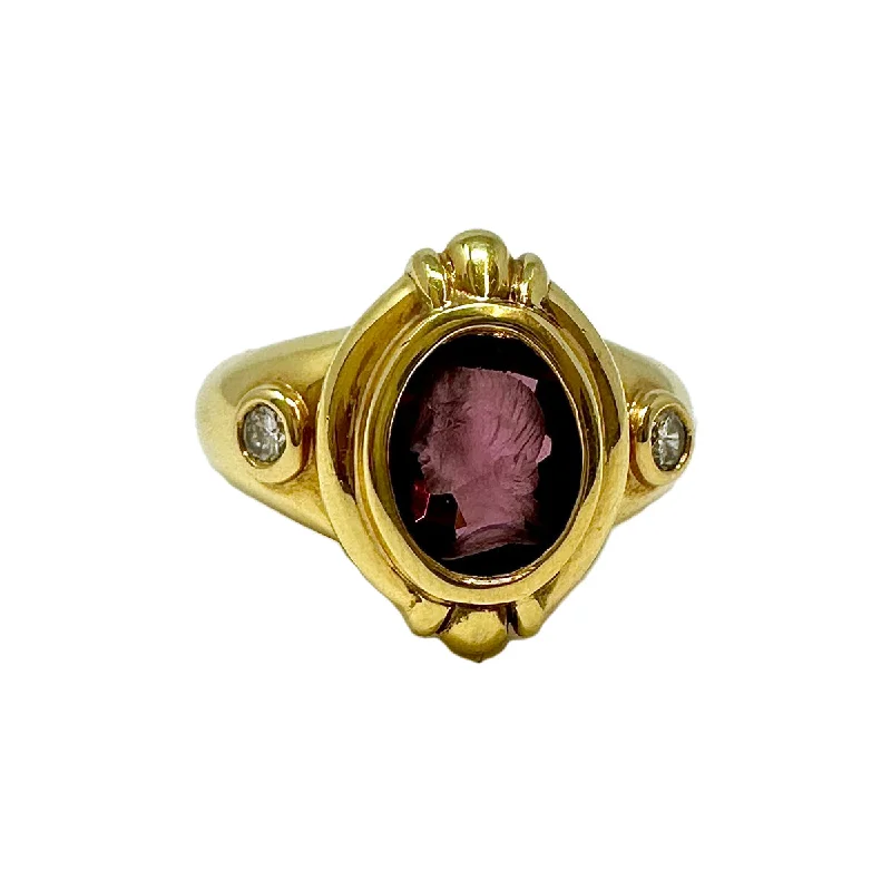 diamond infinity rings for women -Susan Berman Ring with Garnet Intaglio and 2 Diamonds