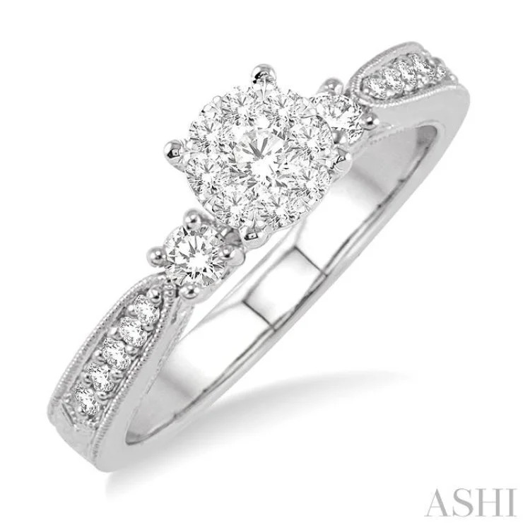 antique engagement rings -1/3 Ctw Round Cut Diamond Lovebright Engagement Ring in 14K White Gold