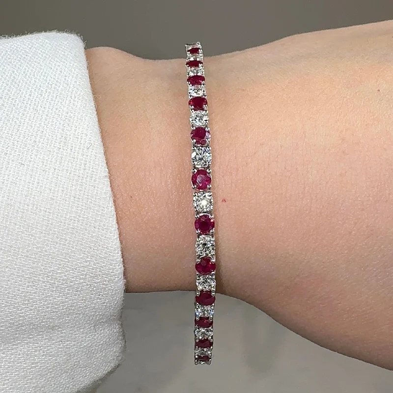 multi-layered bracelets for women -Round Brilliant Diamond and Ruby 4 Claw Bracelet BRDR45345