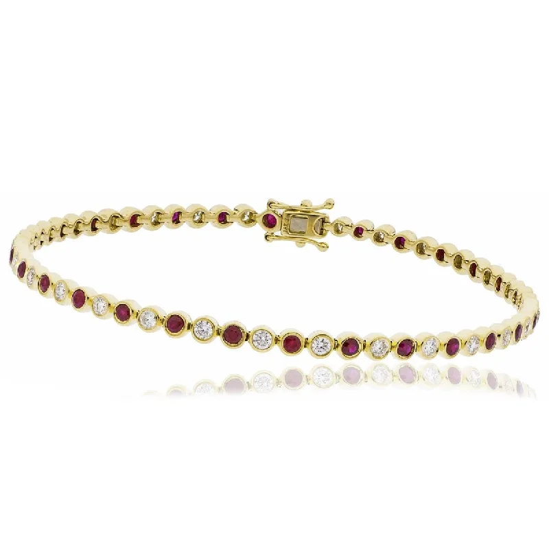 gold-plated bracelets for women -18ct Yellow Gold Ruby and Diamond Rubover Set Bracelet