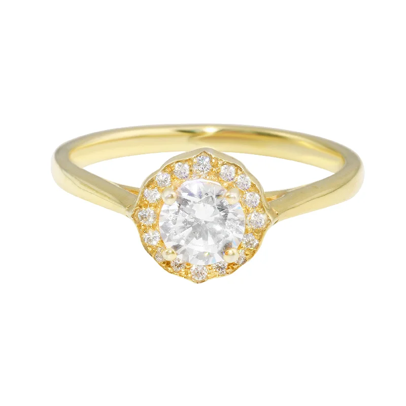 bold statement engagement rings -Round Diamond and Scalloped Halo Engagement Ring