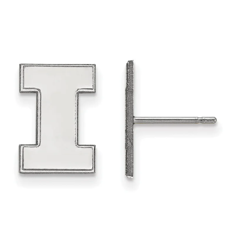 two-tone earrings for women -10k White Gold University of Illinois Small Initial I Post Earrings