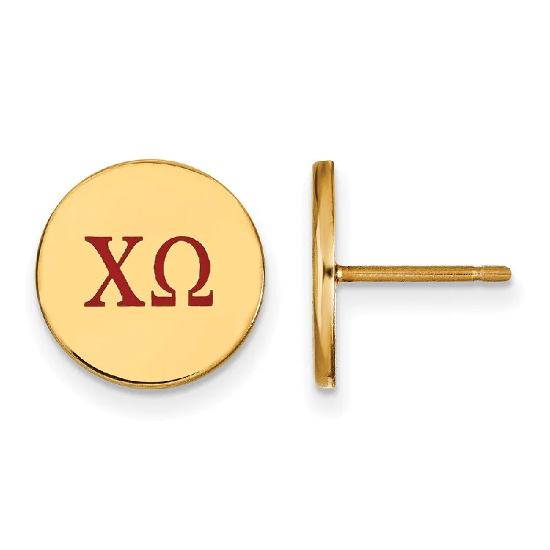 pearl earrings for women -14K Plated Silver Chi Omega Enamel Greek Letters Post Earrings