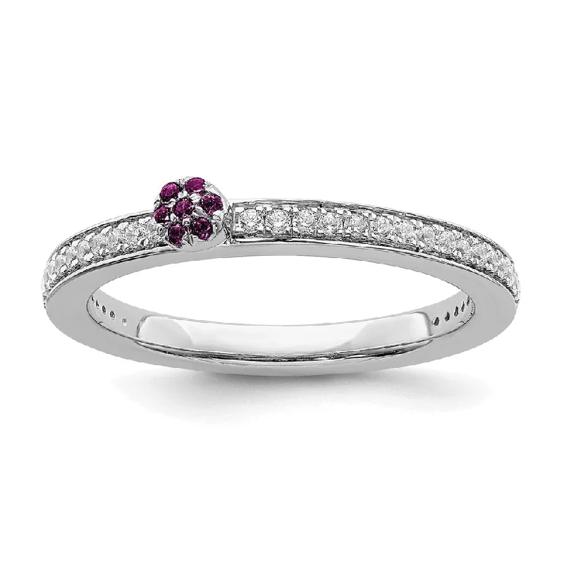 multi-stone rings for women -14k White Gold, Rhodolite Garnet & 1/8 Ctw Diamond Stackable Ring