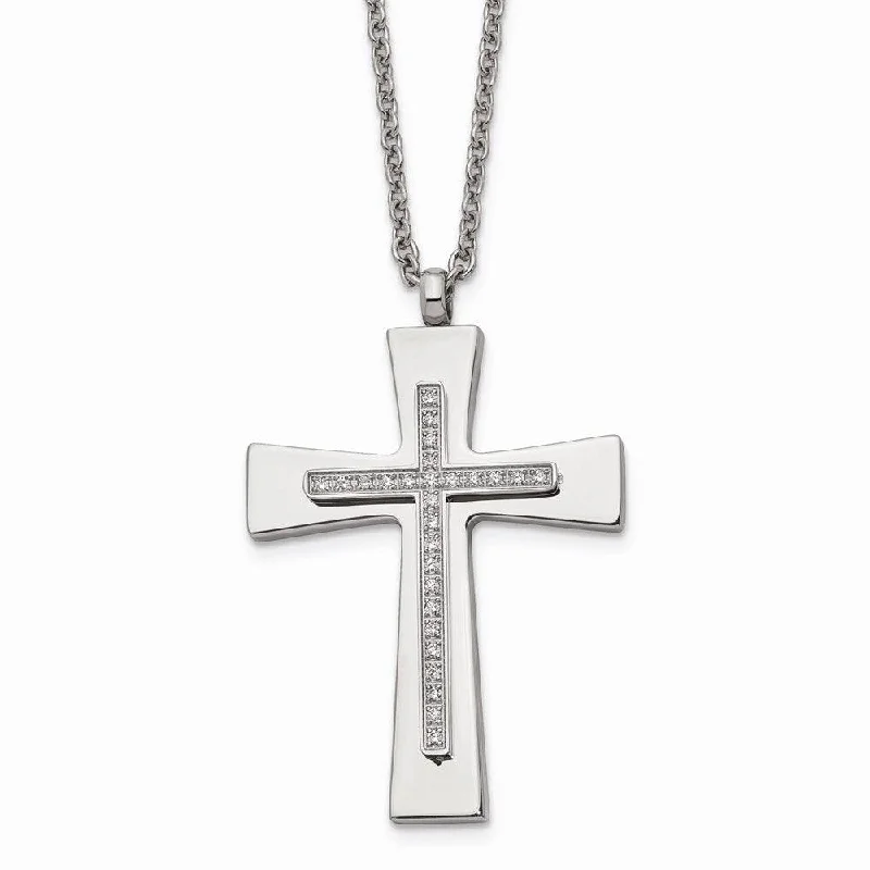 twist necklaces for women -Stainless Steel Polished CZ Cross Necklace