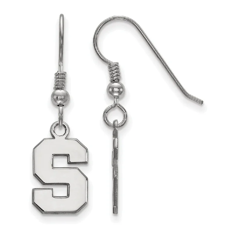 nature-inspired earrings for women -Sterling Silver Michigan State University Small 'S' Dangle Earrings