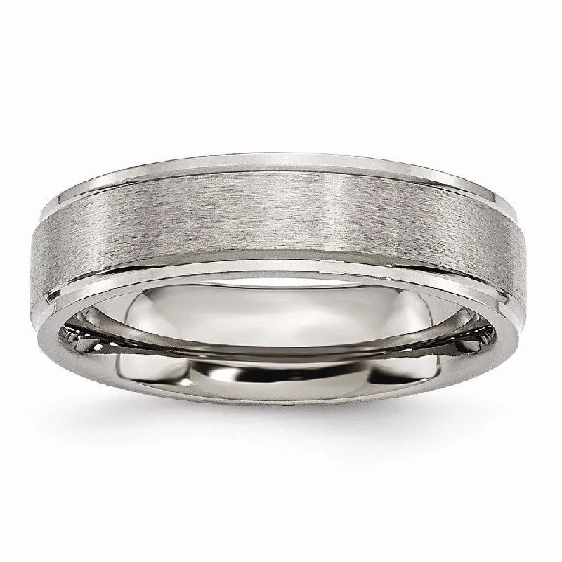 designer rings for women -Titanium Ridged Edge 6mm Brushed and Polished Band